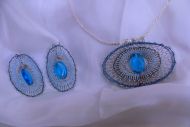 Set ovál modro-stříbrný - náhrdelník + náušnice