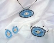 Set s náramkem ovál modrý - náhrdelník + náušnice + náramek