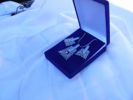 Set lichoběžník stříbrný s modrým - náhrdelník + náušnice