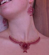 Set květinový náhrdelník  + náušnice růžové