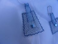Set lichoběžník stříbrný s modrým - náhrdelník + náušnice