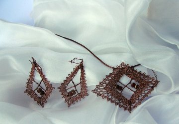 Set kosočtverec bronzový - náhrdelník + náušnice 
